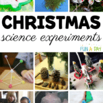 pinnable image of nine different science experiments that are Christmas-themed, with the text 'Christmas science experiments'