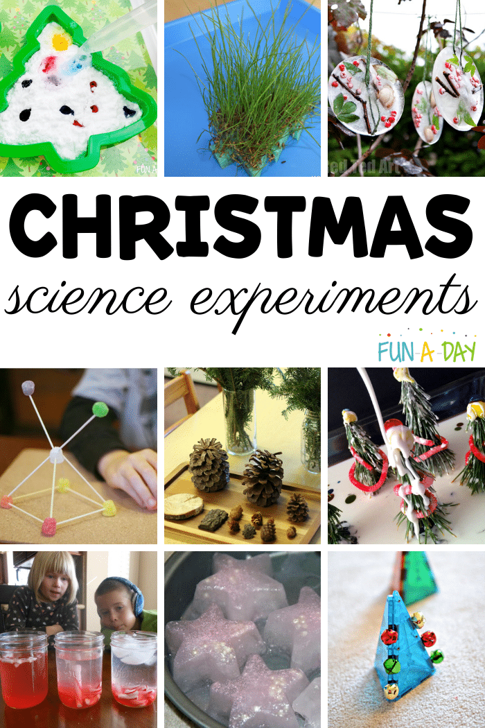 nine different Christmas-themed science experiments with the text Christmas science experiments
