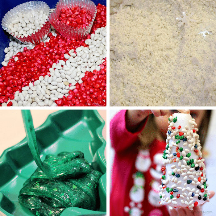 collage of four different christmas sensory activities