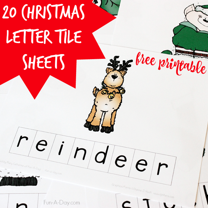 Pile of christmas word cards with text that reads letter tile sheets free printable.