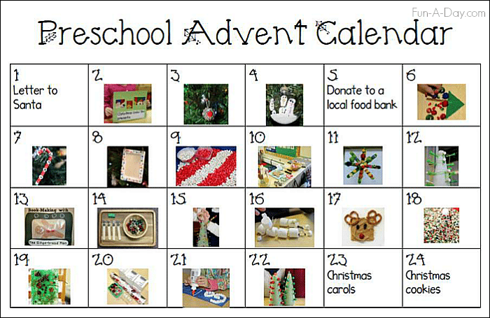 free printable preschool Advent calendar