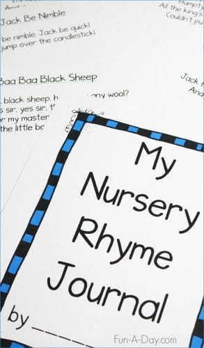 Printable preschool nursery rhymes journal - includes other ideas for teaching rhymes