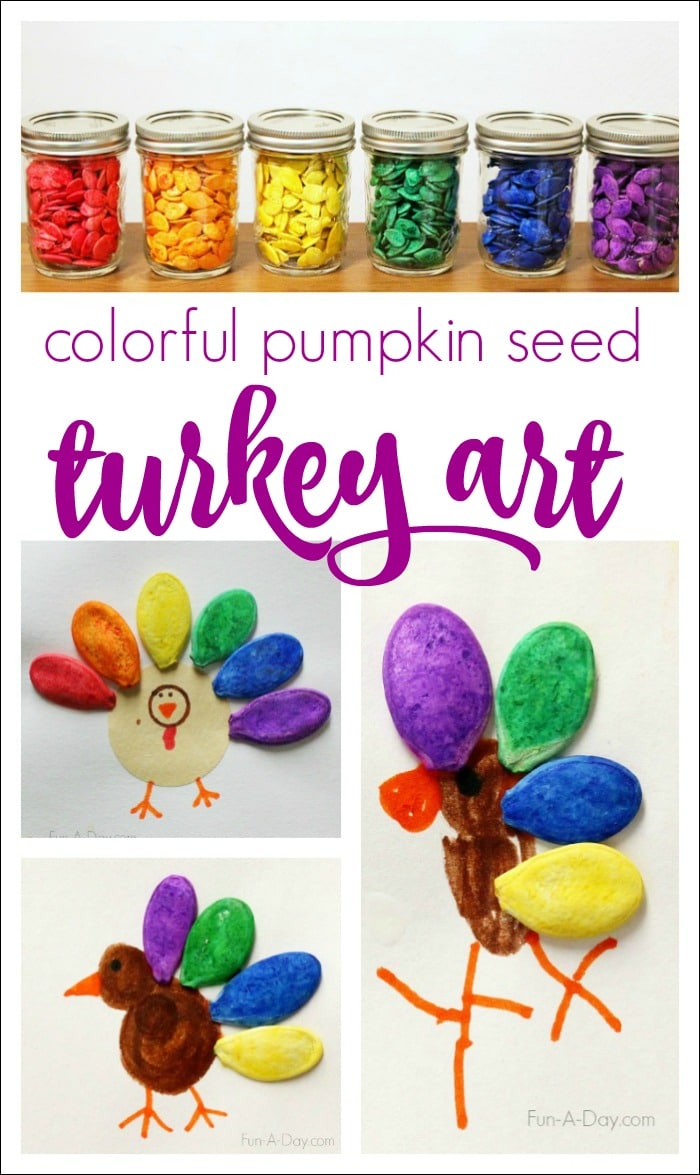 Pumpkin seed turkeys - easy and fun Thanksgiving art for kids