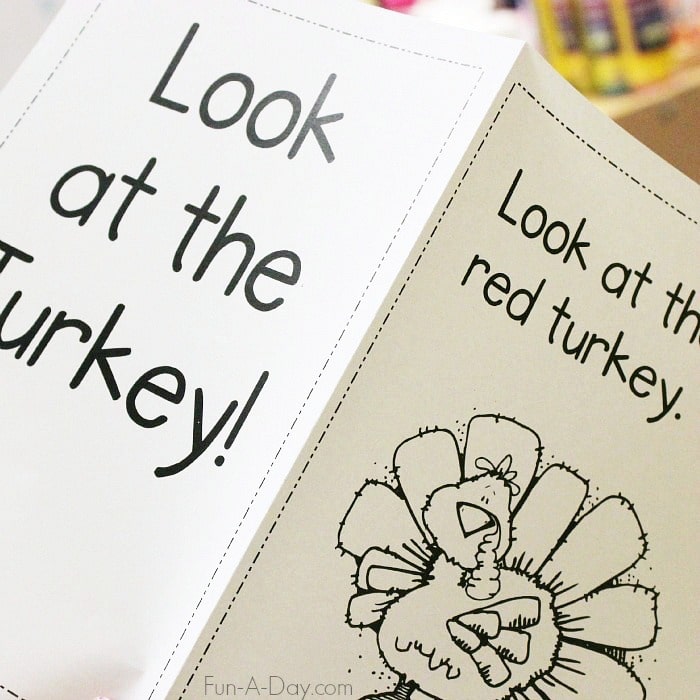 Black and white printable 'Look at the Turkey!' book for preschool.
