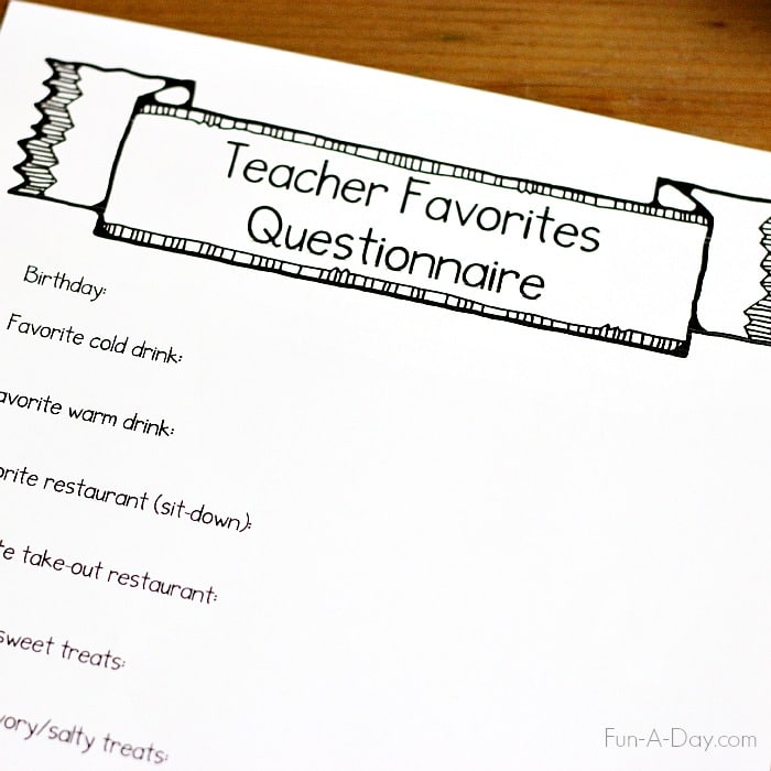 Free printable teacher questionnaire and gifts for teachers who love coffee