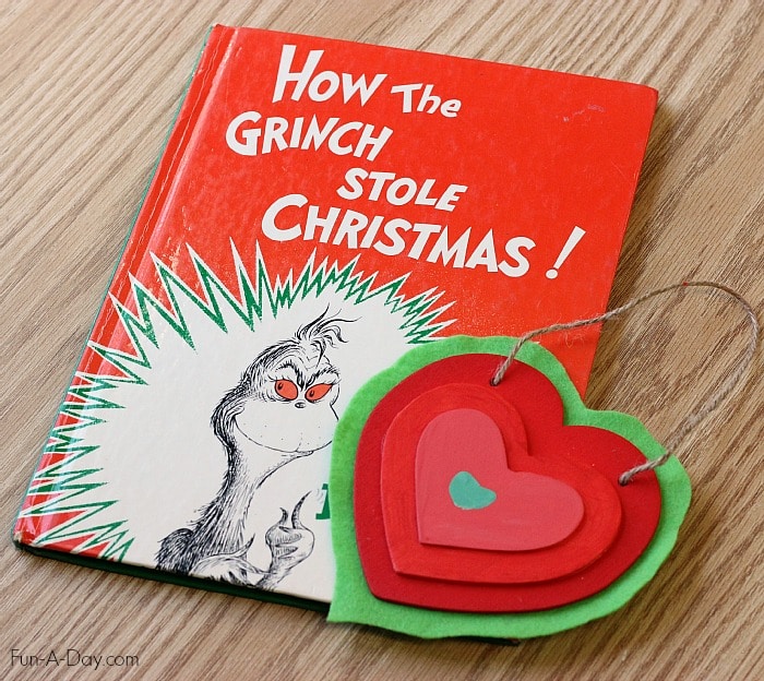 Homemade Christmas ornament inspired by The Grinch's growing heart