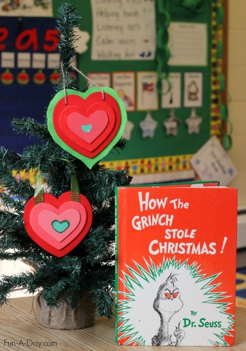Homemade Christmas ornament kids and families can make together - The Grinch's growing heart