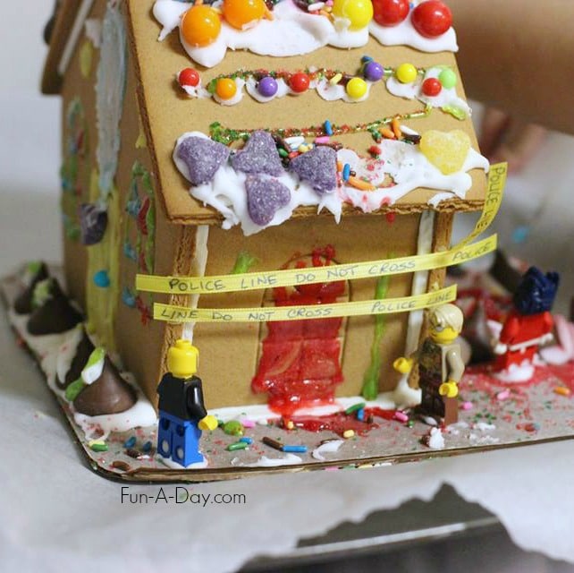 Let kids decorate a gingerbread house and turn it into a crime scene small world - or anything else their imaginations create