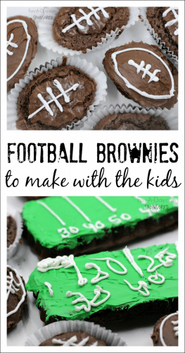 Field and football brownies to make with the kids - includes a list of football books for kids to read while enjoying the brownies