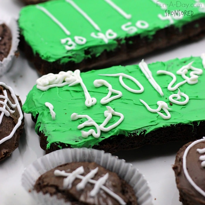 Football brownies and football field brownies with kids