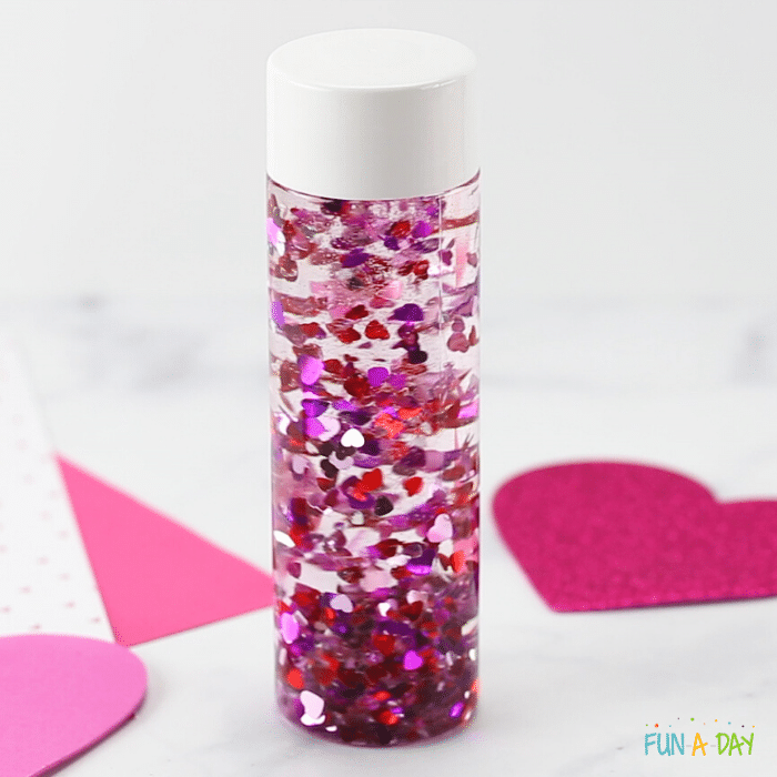 heart glitter jar made with corn syrup