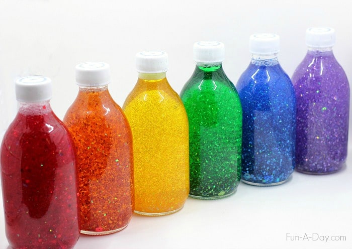 Glitter jars in rainbow colors