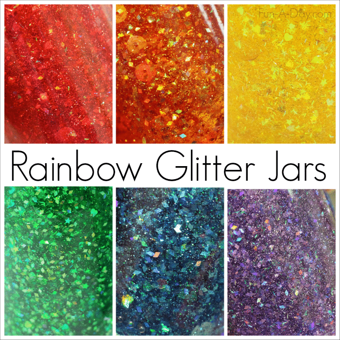 Rainbow Glitter Jars - perfect for kids to make as calming bottles or colorful discovery bottles