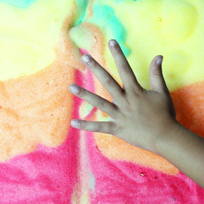 Rainy day activities for kids on spring break - colorful, scented soap foam