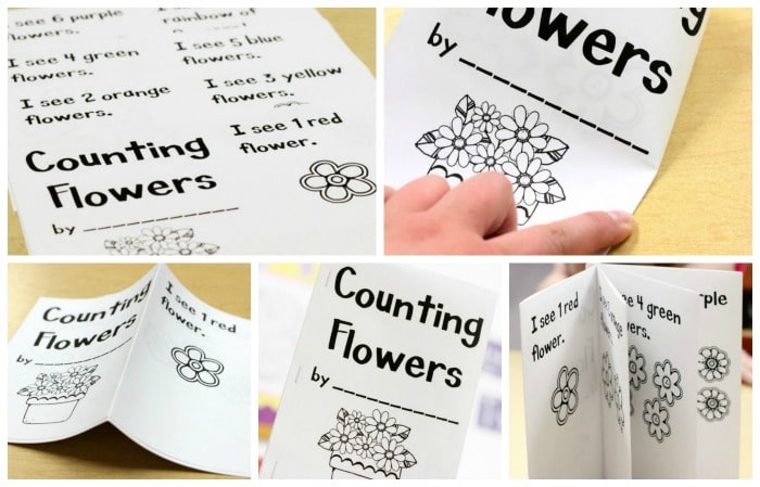 images to show step by step directions for assembling a counting flowers book