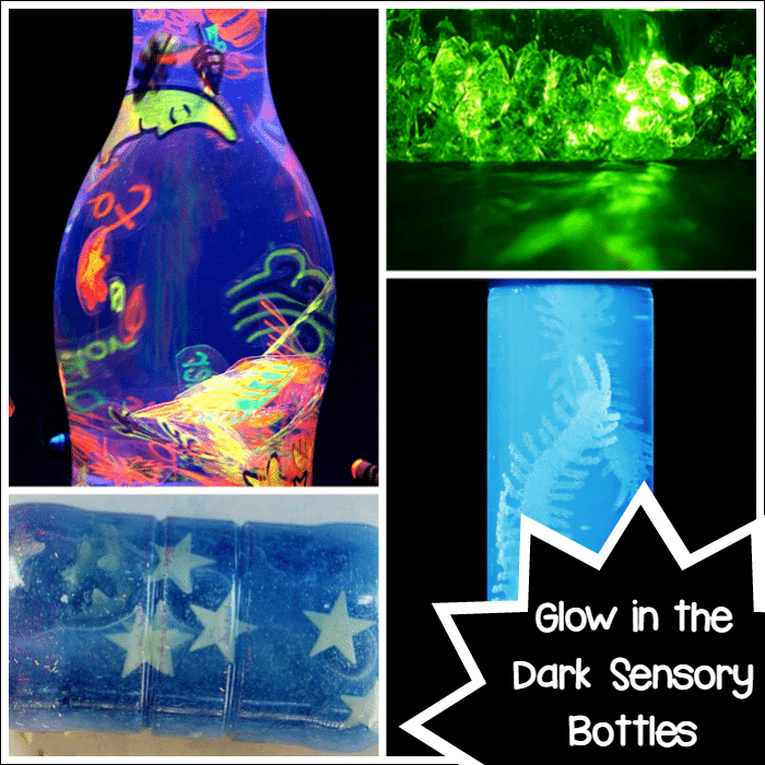 collage of glowing sensory bottles