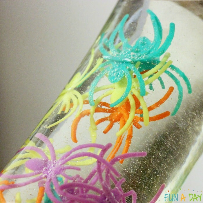 sensory bottle ideas perfect for a spider theme great when learning about bugs or around Halloween