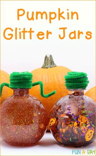 Two ways to make a pumpkin glitter jar with kids - perfect for Halloween, a pumpkin theme, or a harvest theme