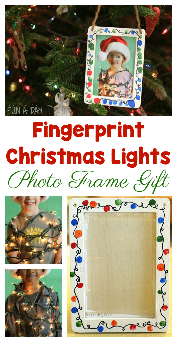 Fingerprint Christmas Lights Photo Frame Gift Kids Can Make
