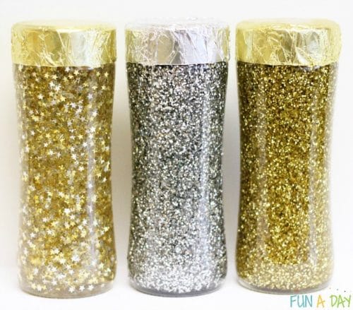 Gorgeous gold and silver glitter sensory bottles