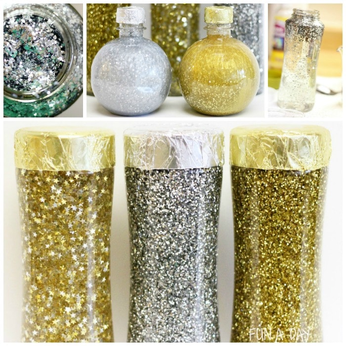 make silver and gold glitter sensory bottles for the new year - or just because