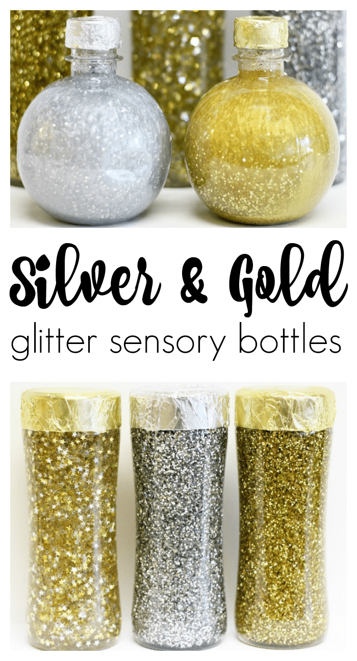 Two ways to make beautiful silver and gold glitter sensory bottles