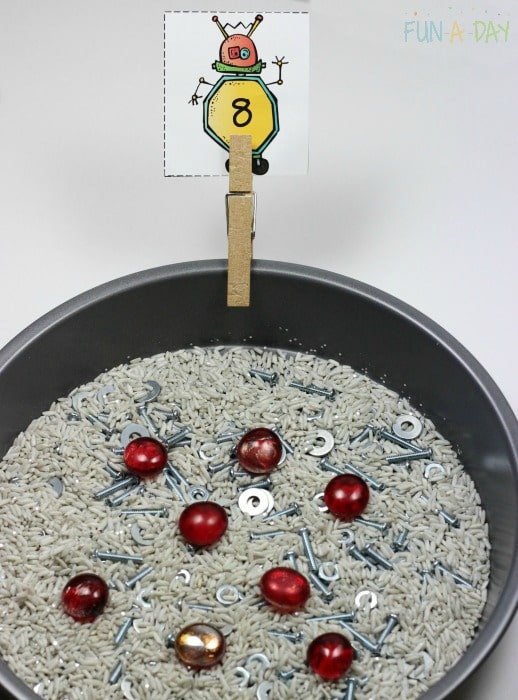 Practice one to one correspondence with the robot sensory writing tray