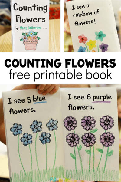 images of flower emergent reader with text that reads counting flowers free printable book