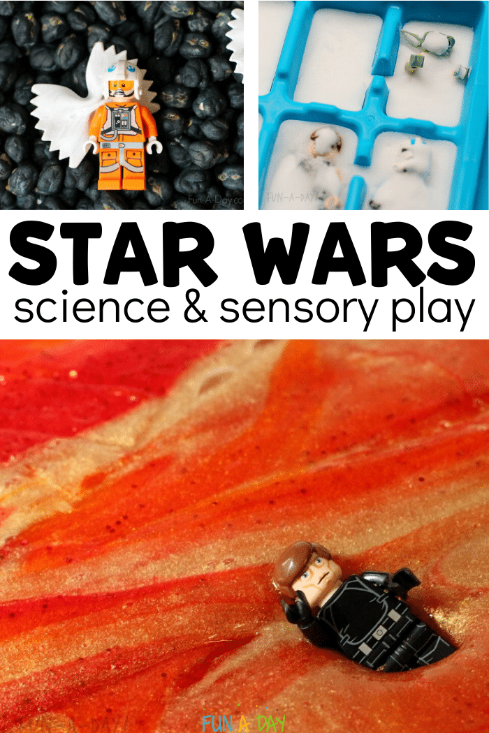 3 star wars ideas with text that reads star wars science and sensory play