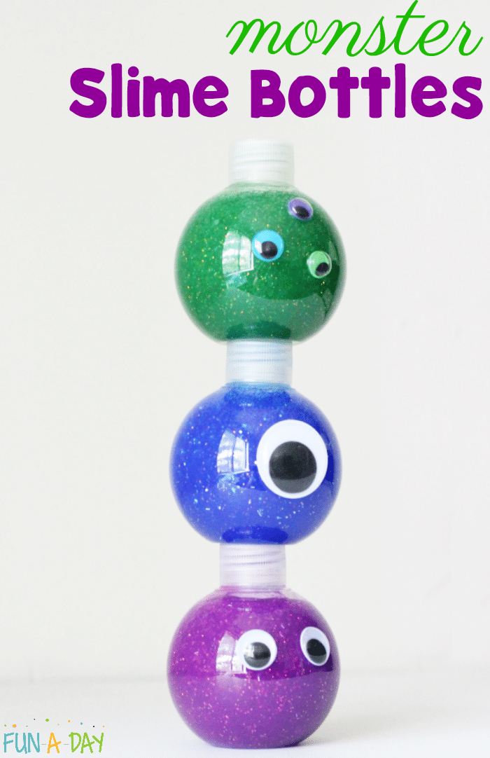 Glitter monster slime makes a great non-food treat for kids and fun slime sensory bottles