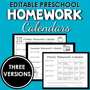 preschool homework calendars cover