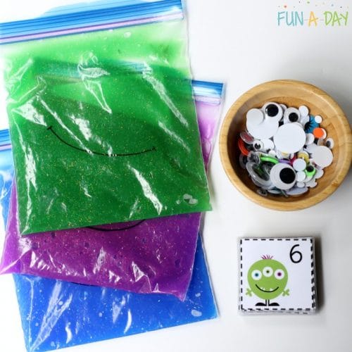 Making a slime monster counting activity using free printable number cards