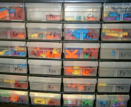 Sorting magnetic letters - How to store magnetic letters in preschool