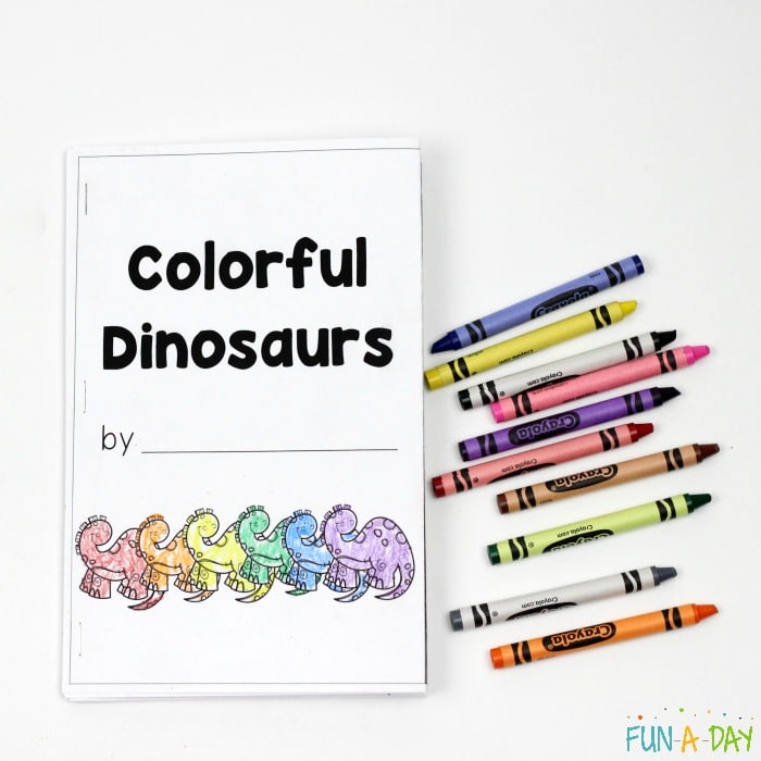 Printable dinosaur emergent reader and crayons