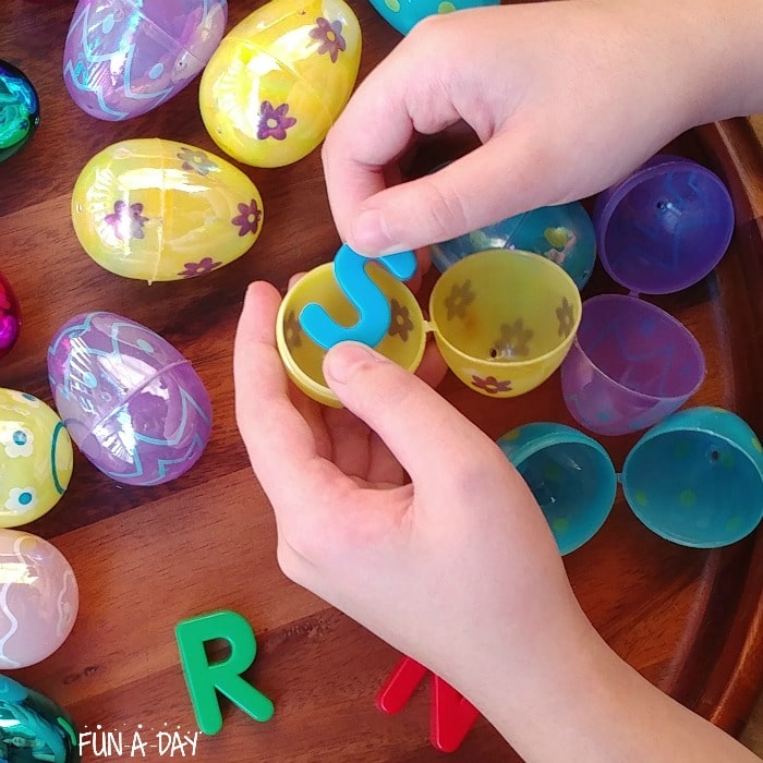 Finding letters in an easy Easter alphabet activity