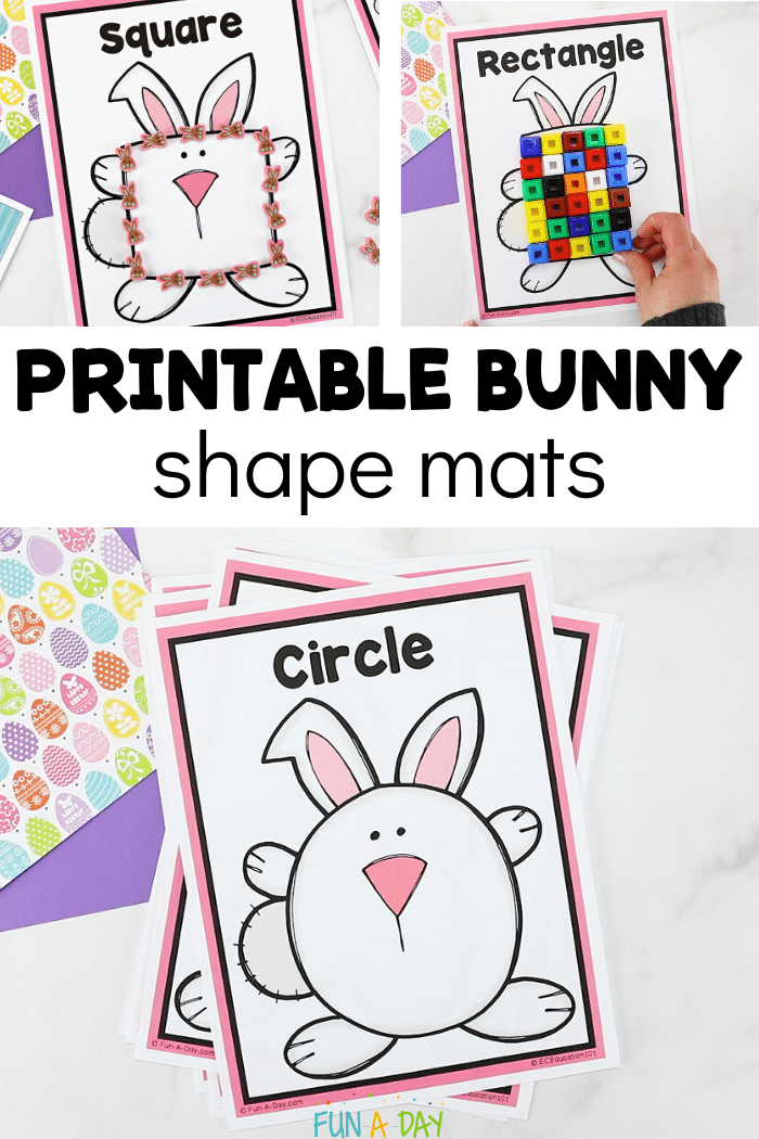 collage of rabbit shape printables with text that reads printable bunny shape mats