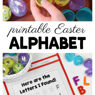 child using easter alphabet printable with text that reads printable easter alphabet