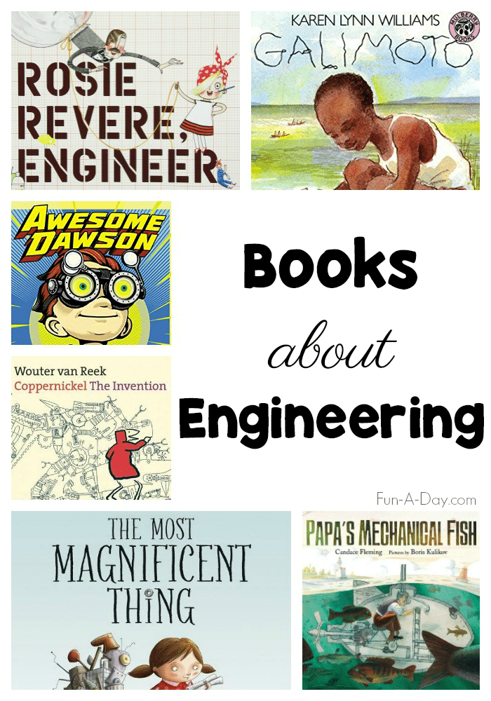 Children's engineering books for the block center