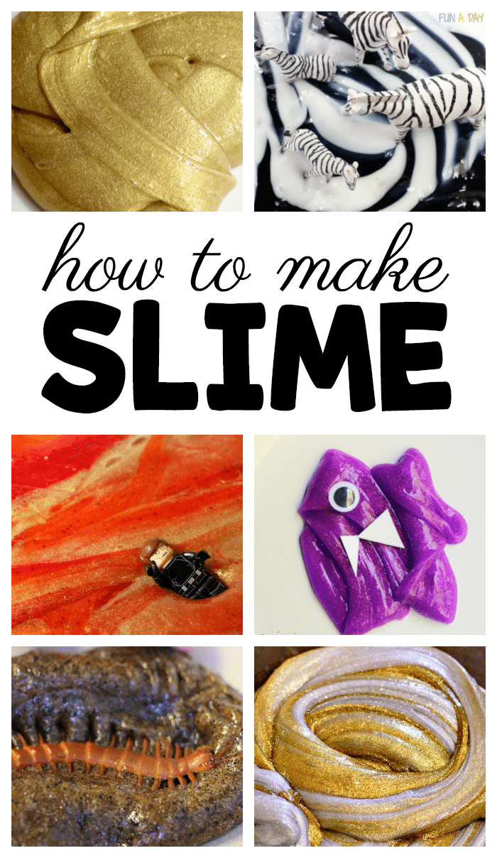 Collage of slimes with text that reads how to make slime.