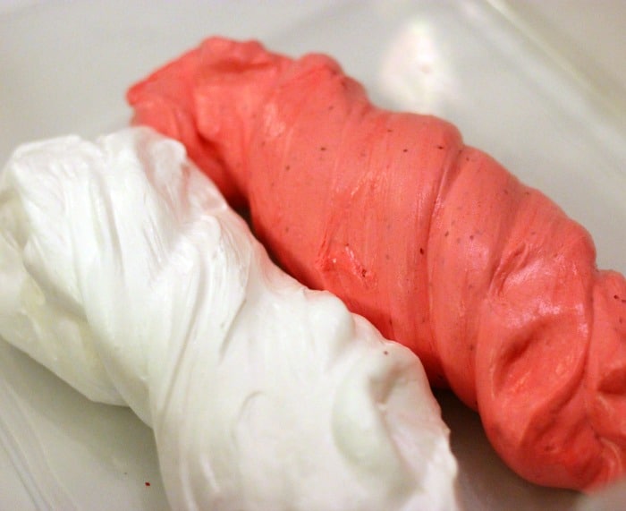 Red and white shaving cream slime