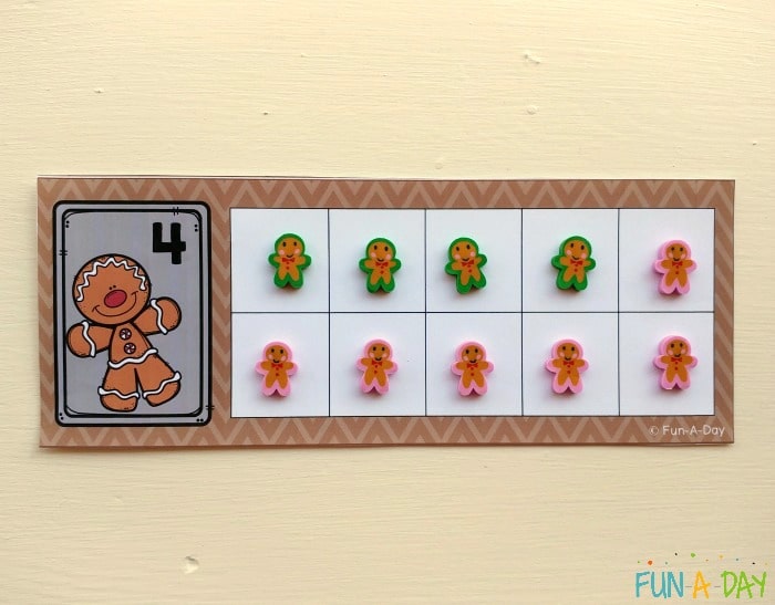 Use gingerbread man printable ten frames to teach addition
