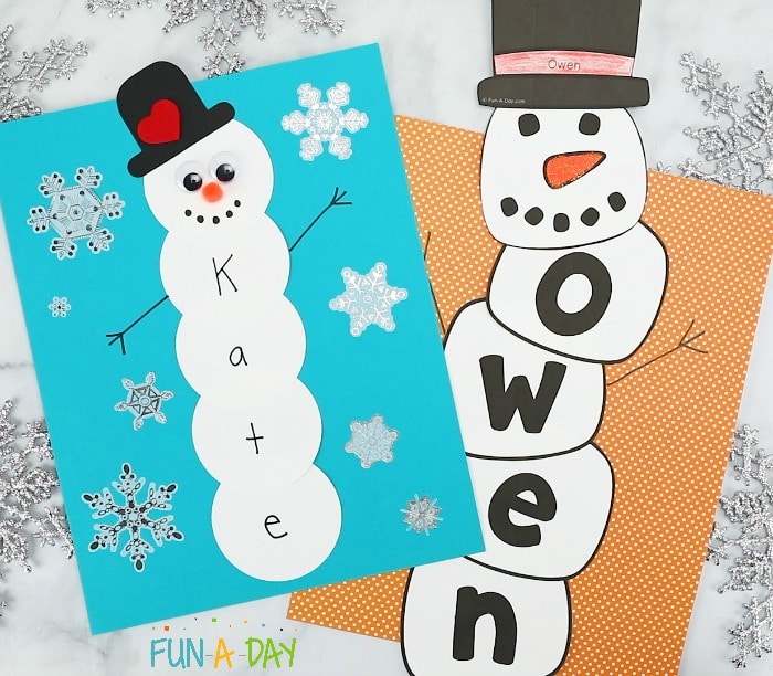kindergarten and preschool name snowman crafts 