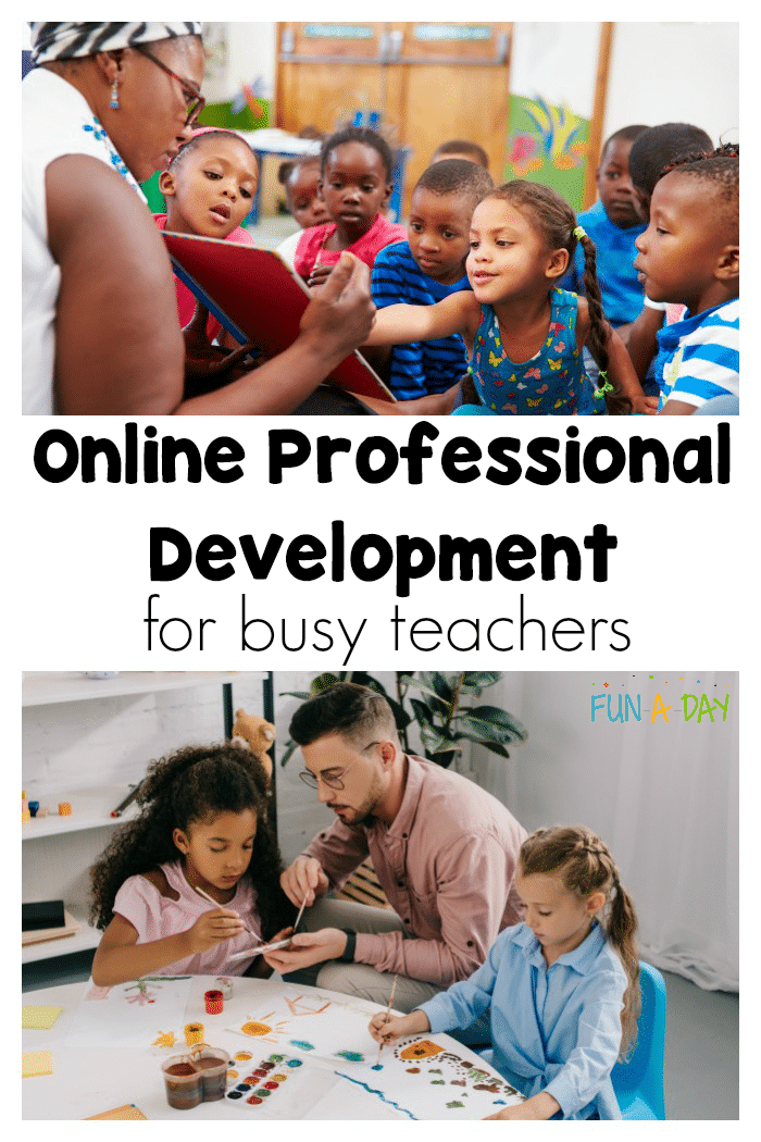 collage of preschool teachers with text that reads online professional development for busy teachers