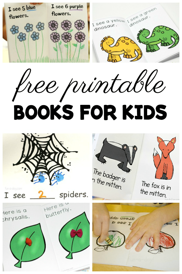 collage of printable easy readers with text that reads free printable books for kids
