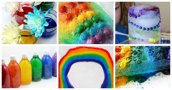collage of rainbow experiments for kids