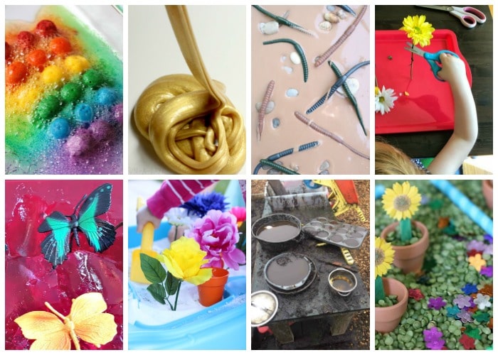 collage of messy play sensory ideas