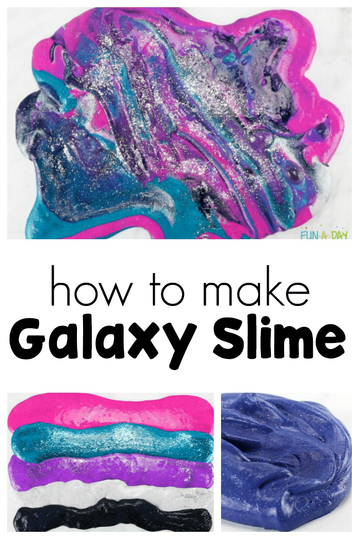pictures of colorful slime with text that reads how to make galaxy slime