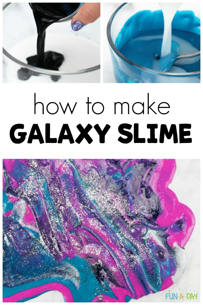 photos of different slimes with text that reads how to make galaxy slime