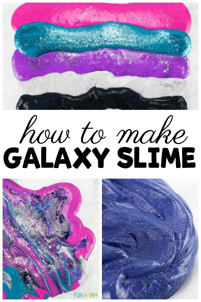 steps for making slime with text that reads how to make galaxy slime