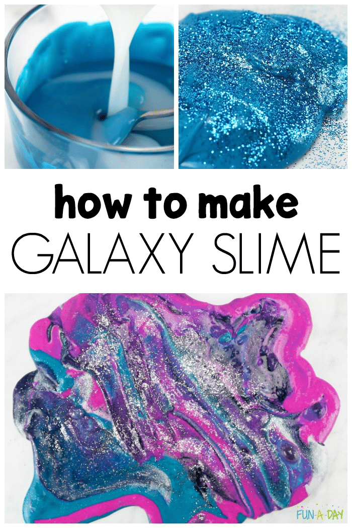 steps for making slime with text that reads how to make galaxy slime